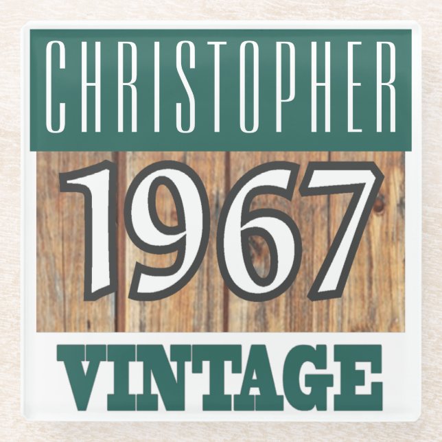 Name with Year 1967 Vintage Glass Coaster (Front)