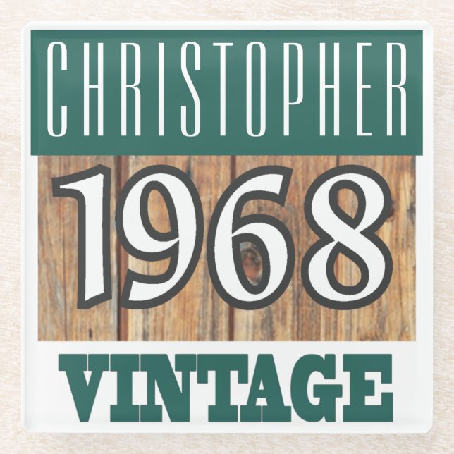 Name with Year 1968 Vintage Glass Coaster (Front)