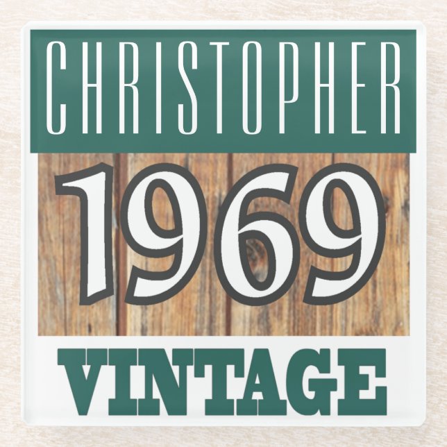 Name with Year 1969 Vintage Glass Coaster (Front)