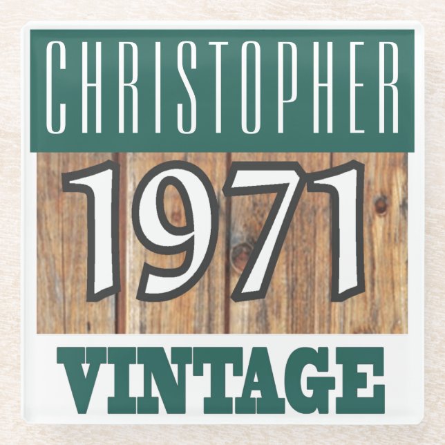 Name with Year 1971 Vintage Glass Coaster (Front)