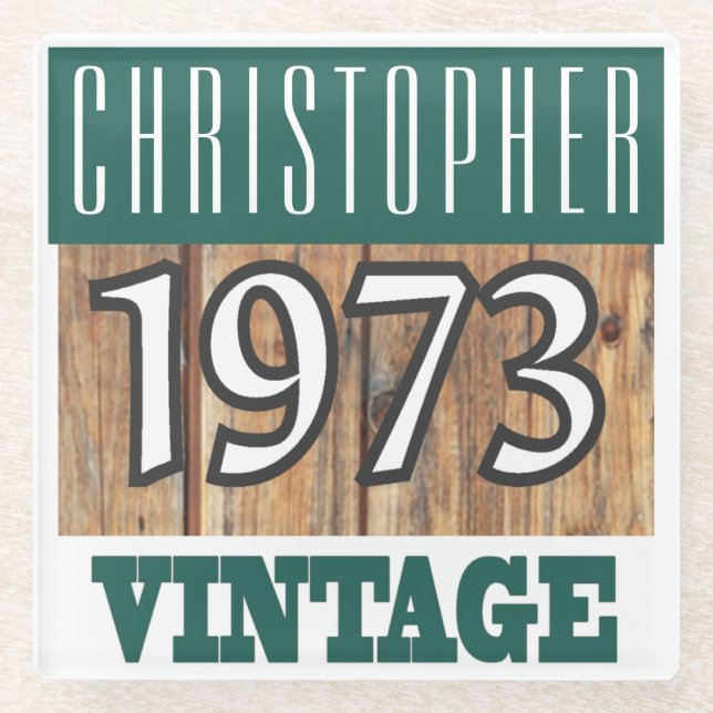 Name with Year 1973 Vintage Glass Coaster (Front)
