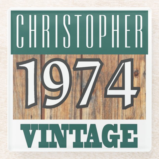 Name with Year 1974 Vintage Glass Coaster (Front)