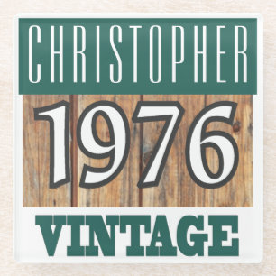 Name with Year 1976 Vintage Glass Coaster