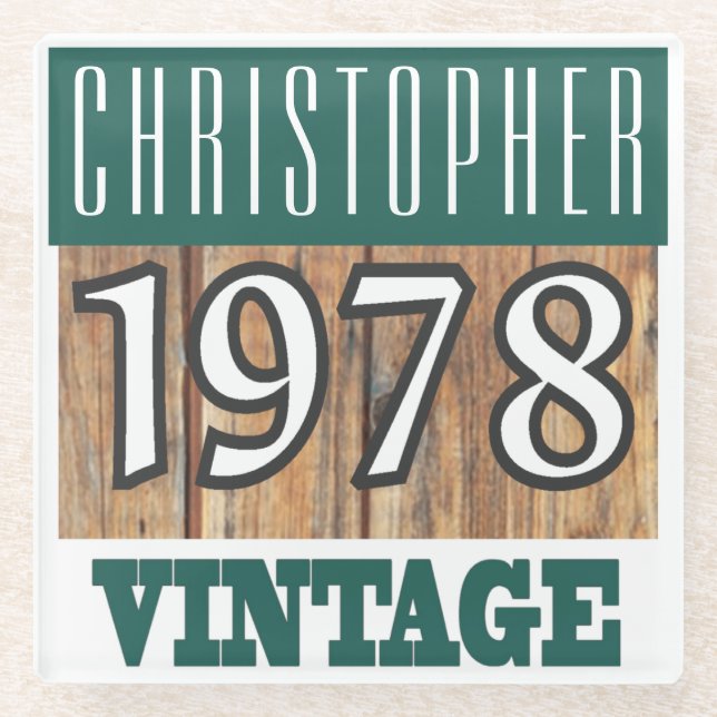 Name with Year 1978 Vintage Glass Coaster (Front)