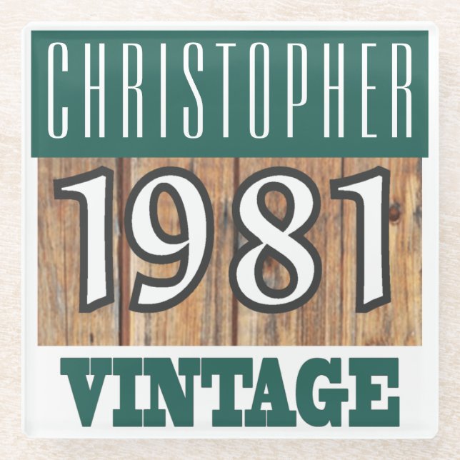 Name with Year 1981 Vintage Glass Coaster (Front)