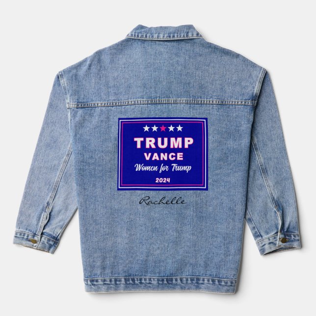 Name, Women for Trump 2024 Watch Party Denim Jacket (Back)