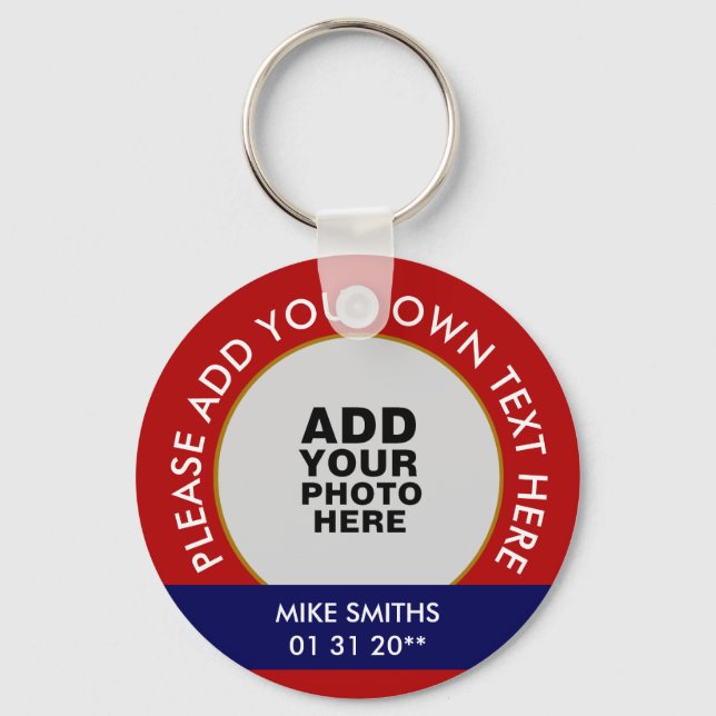 name, words & special date, photo red key ring (Front)