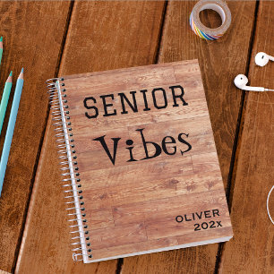 Name, Year    Retro Rustic Wood Senior Vibes Notebook