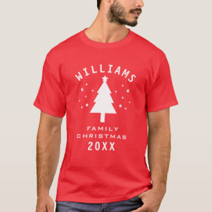 Name Year Star Christmas Tree Family Fun Red White T-Shirt