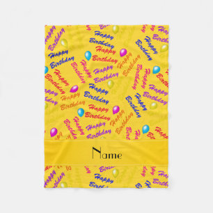 Name yellow rainbow happy birthday balloons fleece blanket