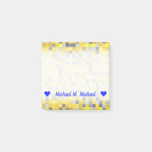 Name; Yellows and Greys Tiled Squares Pattern Post-it Notes