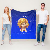 Name Zodiac Leo Cute Watercolor Dog on Blue sky