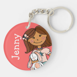 Named 5 letter girls pink dark hair girl keychain