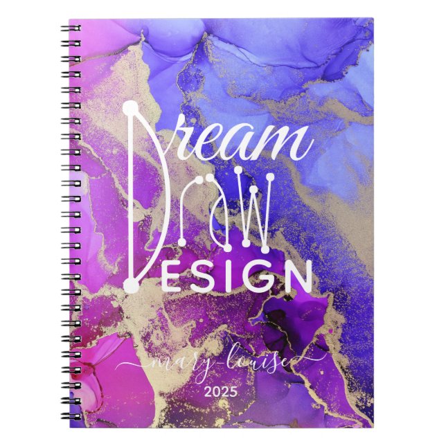 Named Abstract Pink Purple Gold Art Notebook (Front)