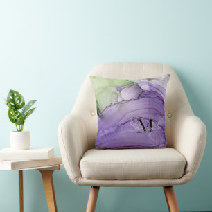 Named Abstract Purple Green Throw Pillow