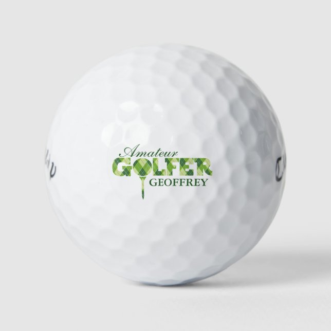 Named Amateur Golfer green plaid golf balls (Front)