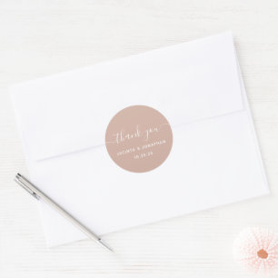 Named Beige Tone Thank You Wedding Classic Round Sticker