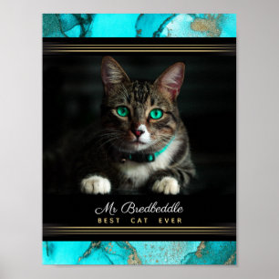 Named Best Cat Ever Photo Template Teal Abstract Poster