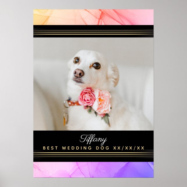 Named Best Wedding Dog Photo Template Pink Purple Poster (Front)