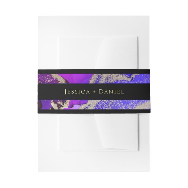 Named Black Pink Purple Wedding Invitation Belly Band (Front Example)