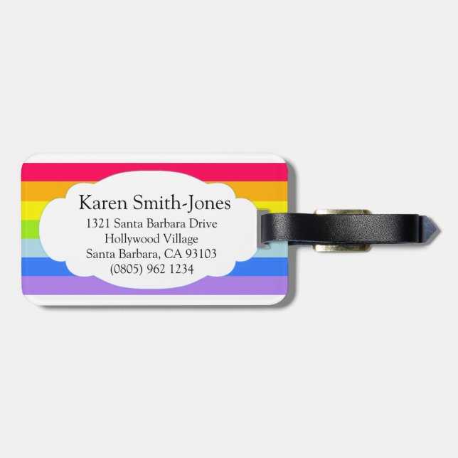Named bright rainbow cloud luggage tag (Back Horizontal)