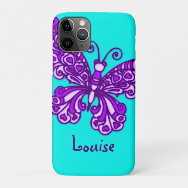 Named butterfly aqua purple ipod case (Back)