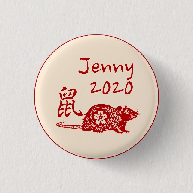 Named Chinese Year RAT Paper Cut Design Red Gift 3 Cm Round Badge (Front)