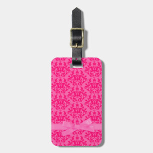 Named damask hot pink luggage tag
