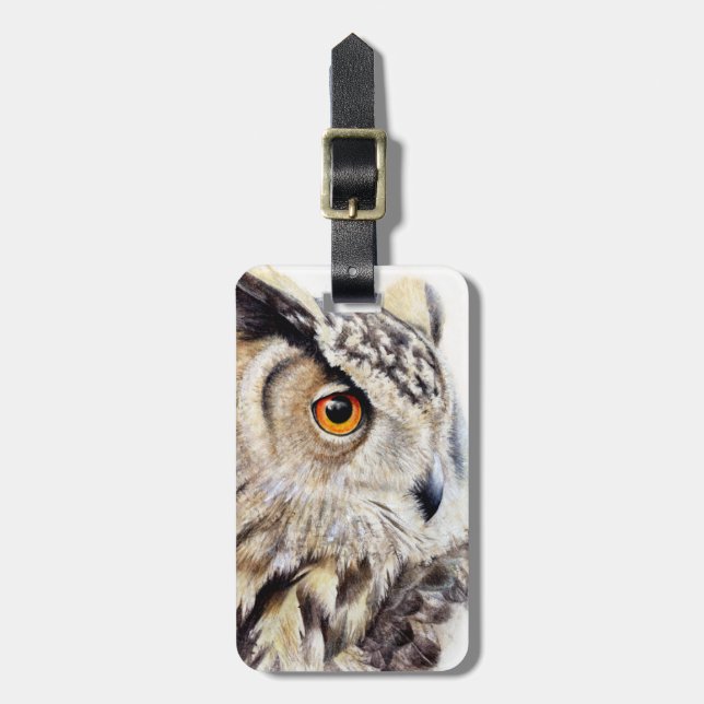 Named eagle owl fine art luggage tag (Front Vertical)