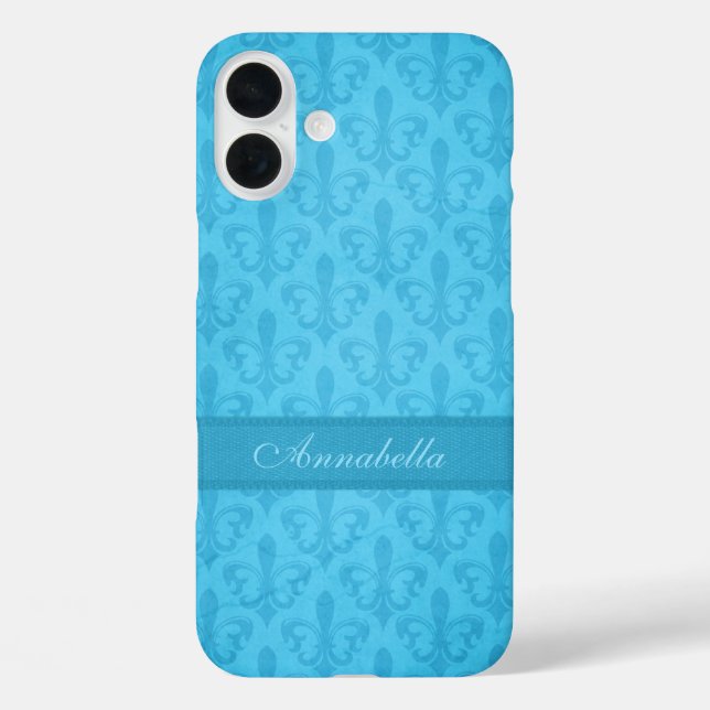Named Fleur de Lis damask blue  Case-Mate iPhone Case (Back)