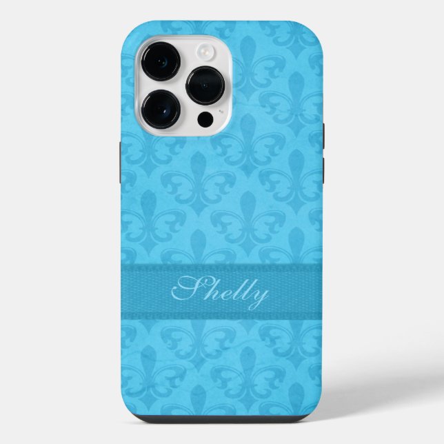 Named Fleur de Lis damask blue  iPhone Case (Back)