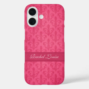 Named Fleur de Lis damask pink  iPhone 16 Case