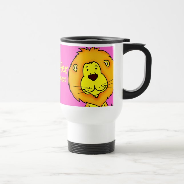 Named  girls pink lion travel / club mug (Right)