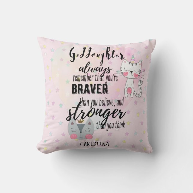 Named GODDAUGHTER Motivational Quote Cute Cat Pink Cushion (Front)