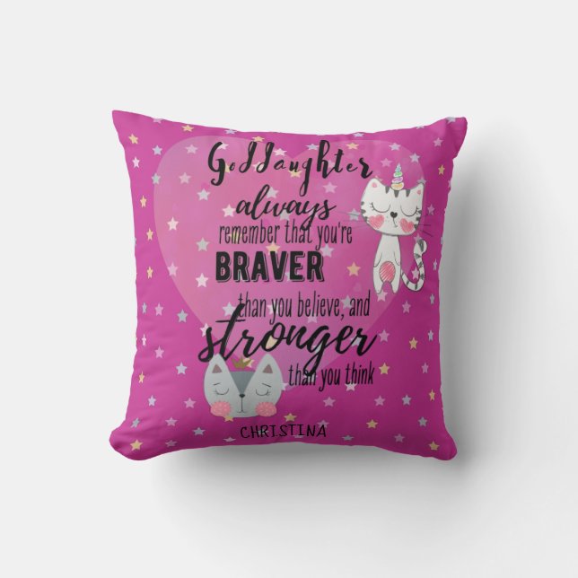 Named GODDAUGHTER Motivational Quote Cute Cat Pink Cushion (Front)