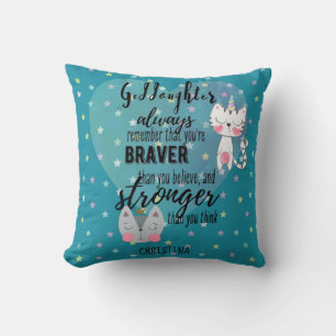 Named GODDAUGHTER Motivational Quote Cute Cat Teal Cushion