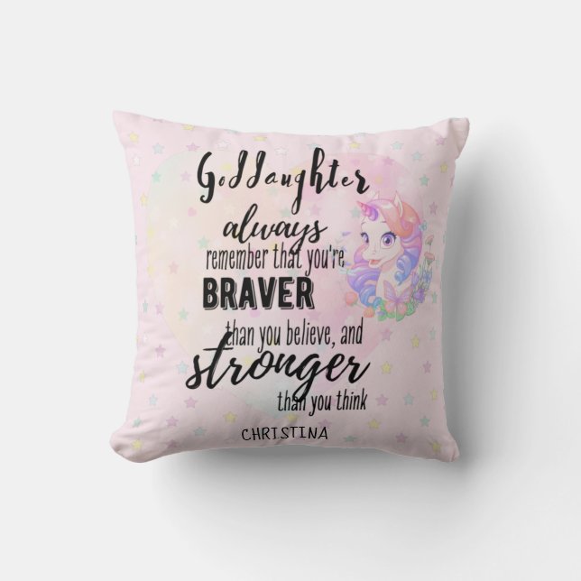 Named GODDAUGHTER Motivational Quote Unicorn Pink  Cushion (Front)