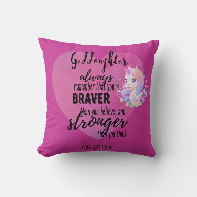Named GODDAUGHTER Motivational Quote Unicorn Pink  Cushion (Front)