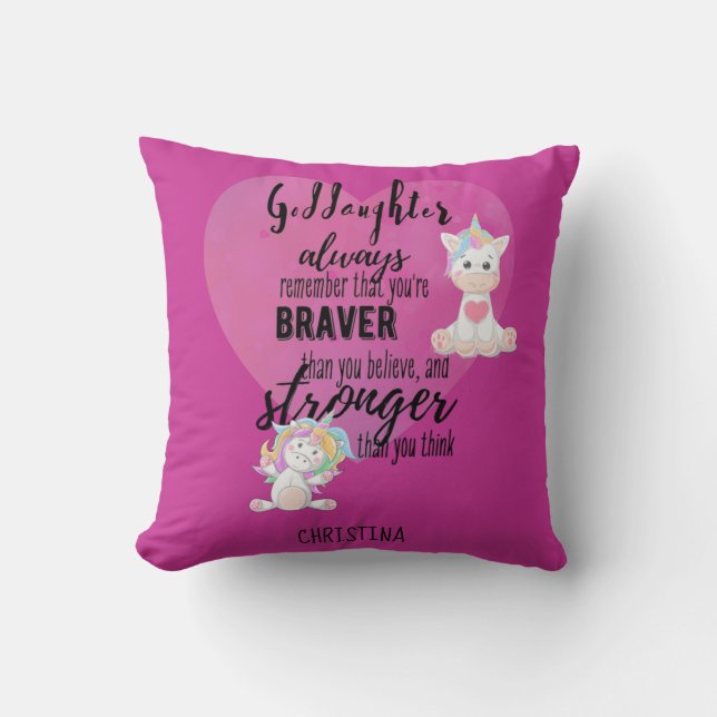 Named GODDAUGHTER Motivational Quote Unicorn Pink  Cushion (Front)