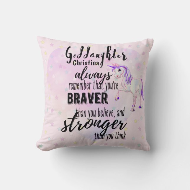 Named GODDAUGHTER Motivational Quote Unicorn Pink  Cushion (Front)