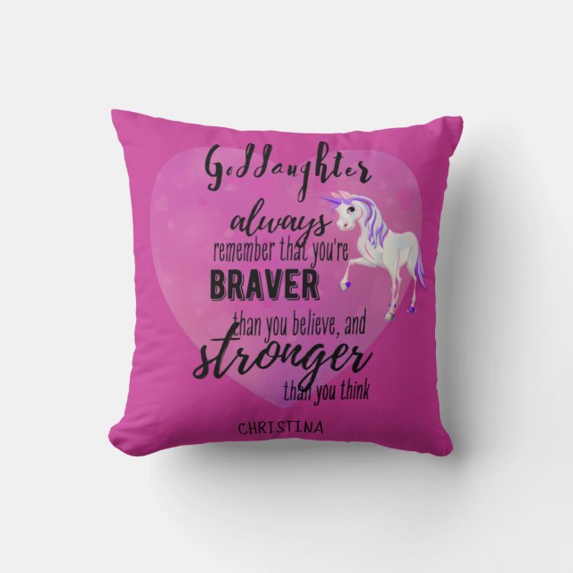 Named GODDAUGHTER Motivational Quote Unicorn Pink  Cushion (Front)