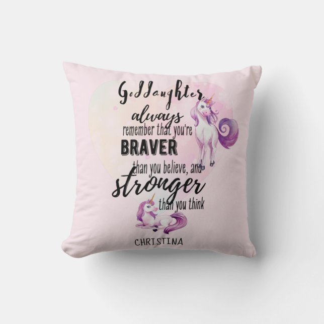 Named GODDAUGHTER Motivational Quote Unicorn Pink  Cushion (Front)