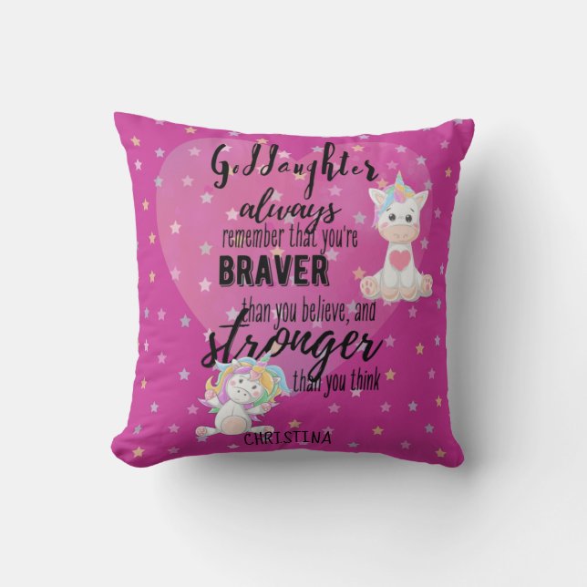 Named GODDAUGHTER Motivational Quote Unicorn Pink  Cushion (Front)