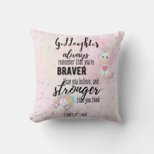 Named GODDAUGHTER Motivational Quote Unicorn Pink Cushion