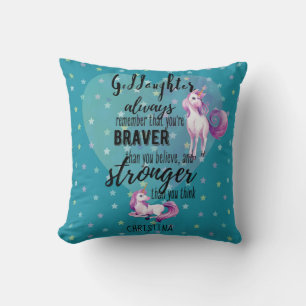 Named GODDAUGHTER Motivational Quote Unicorn Teal Cushion