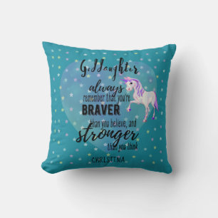 Named GODDAUGHTER Motivational Quote Unicorn Teal  Cushion