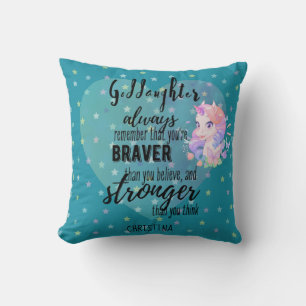 Named GODDAUGHTER Motivational Quote Unicorn Teal Cushion