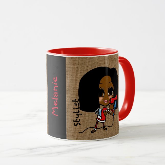 Named Hair Stylist Mug Caricature Black African (Front Right)