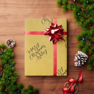 Named Merry Christmas golden Handwritten script Wrapping Paper