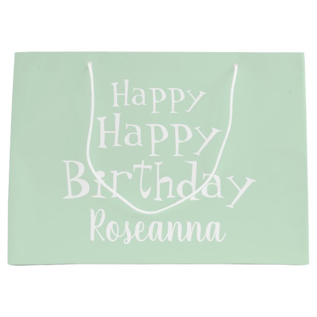 Named Pastel Green Happy Birthday Large Gift Bag (Front)
